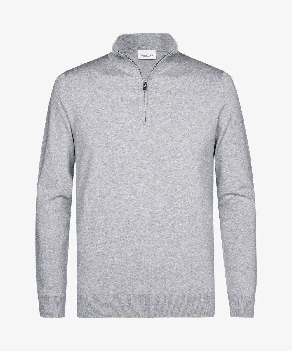 Herren feiner Troyer mit kurzem Reißverschluss, geripptem Saum und Merino-Mix – Cavarno