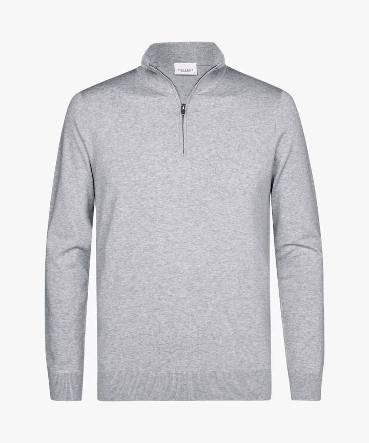 Herren feiner Troyer mit kurzem Reißverschluss, geripptem Saum und Merino-Mix – Cavarno