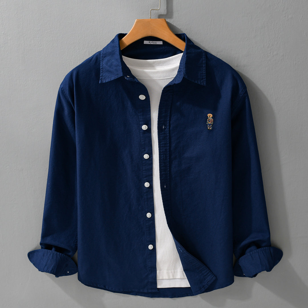Herren Button-Down Overshirt im Casual-Relaxed-Stil mit tonaler Stickerei Echoarchiv