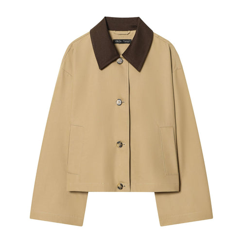 Damen Cropped Kurzjacke mit kontrastfarbenem Cordkragen und geradem Boxy‑Schnitt Echoarchiv