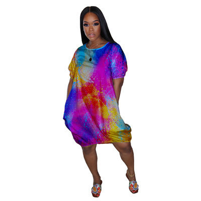 Damen Oversize-Gradient-Tunika-Kleid mit Eingrifftaschen und Rundhalsausschnitt Echoarchiv
