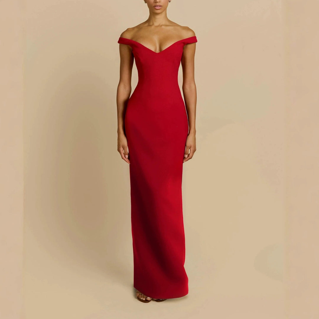 Damen Schlichtes Off-Shoulder-Maxikleid Echo Archiv