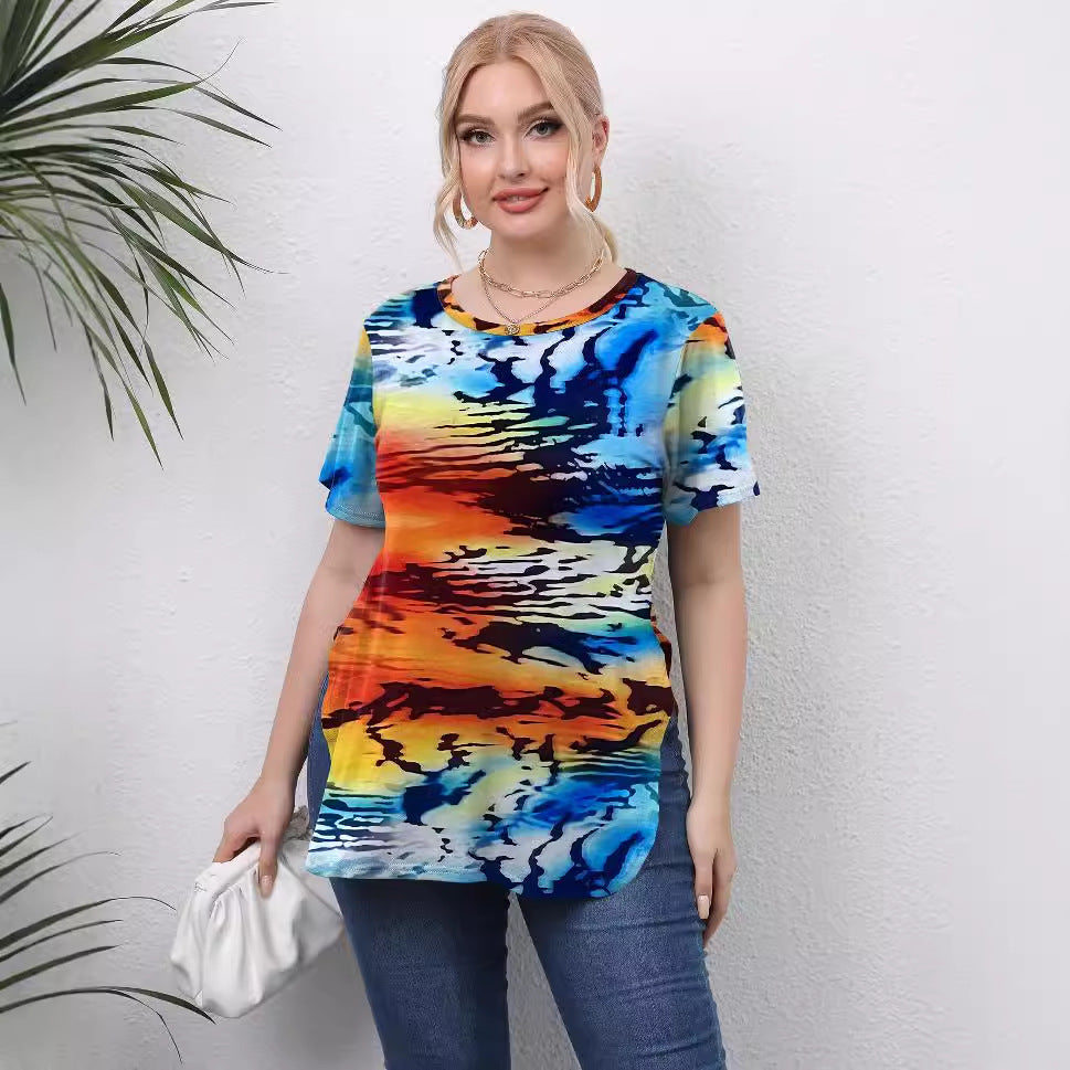 Damen lässiges T-Shirt mit modernem Batikdesign Echo Archiv