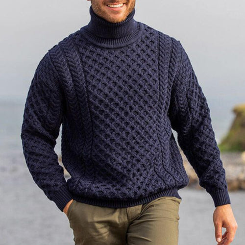 Herren Strickpullover mit hohem Kragen und strukturiertem Muster Echoarchiv