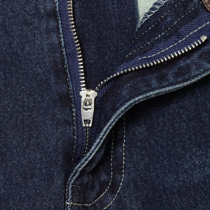 Damen hochgeschnittene Jeans mit weitem Bein und Lederbesatz am Bund Echoarchiv