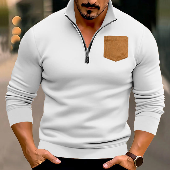 Herren modischer Pullover mit halbem Reißverschluss und kontrastierender Brusttasche Echoarchiv