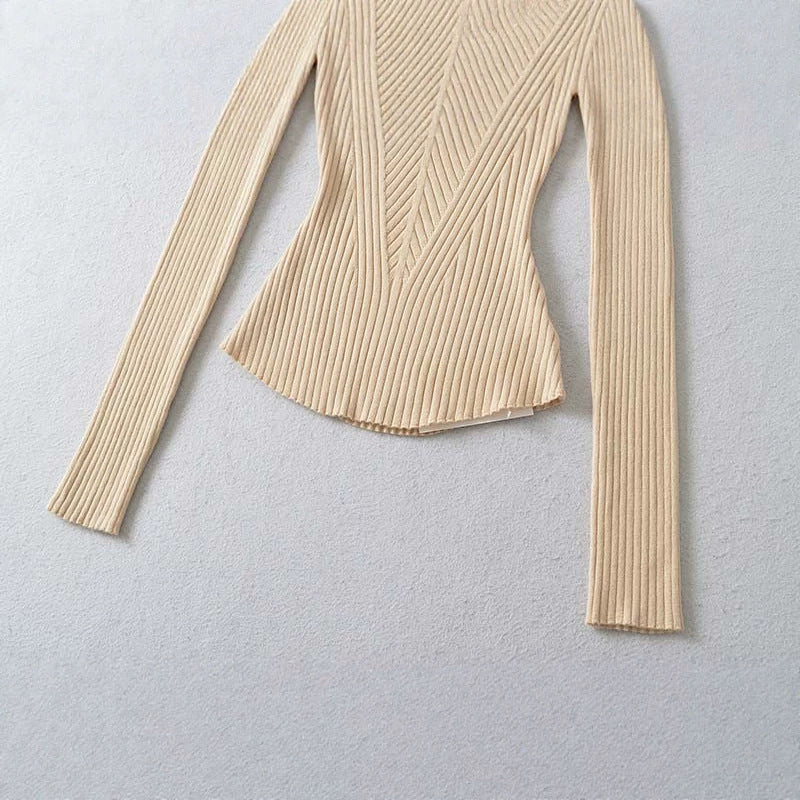 Damen Taillierter Rippstrick-Pullover mit V-Ausschnitt und formgebender Struktur Echoarchiv