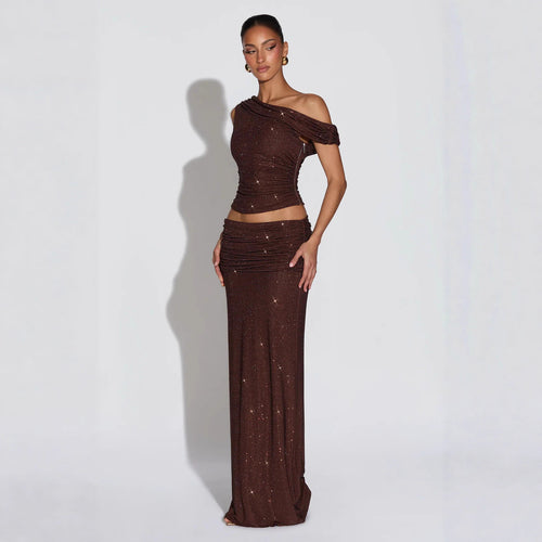 Damen Glänzendes Oberteil mit asymmetrischem Schnitt und glamourösen Strassdetails Echo Archiv