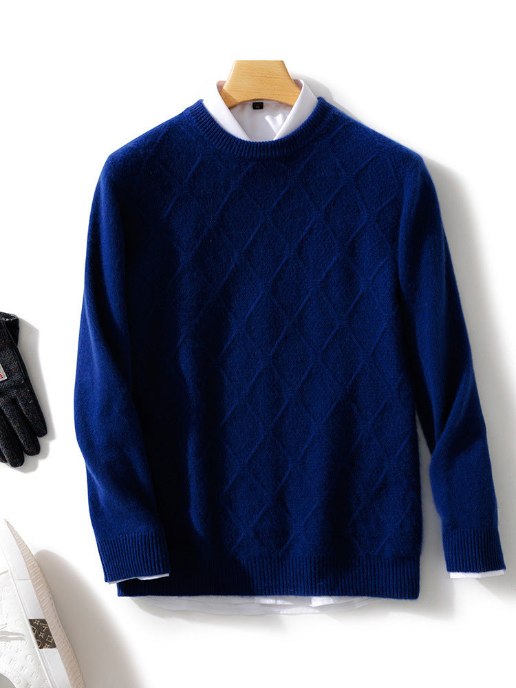 Herren Strukturierter Rauten‑Strickpullover mit Rundhalsausschnitt und kaschmirähnlicher Weichheit Echoarchiv