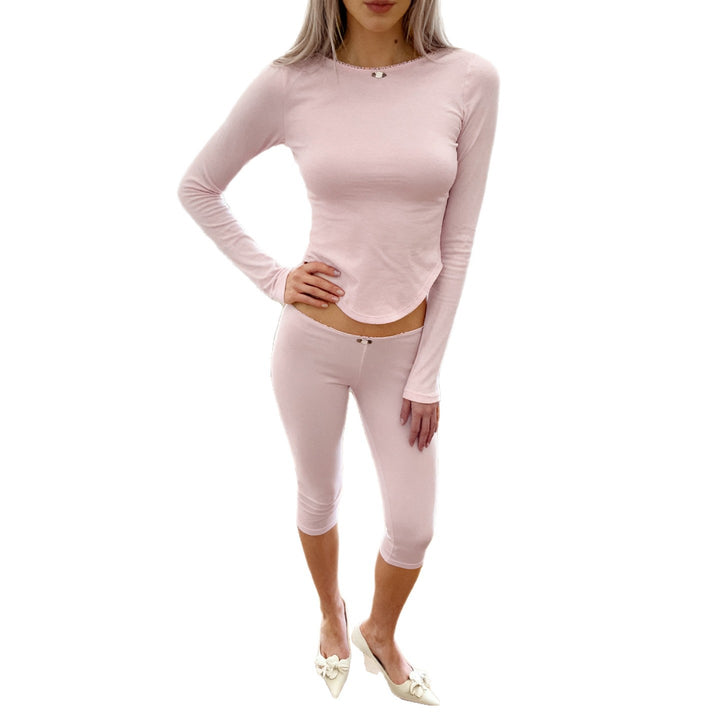 Damen nan tailliertes Langarm‑Cropped‑Top mit geschwungenem Saum und knielange Highwaist‑Leggings aus Stretchmodal Echo Archiv