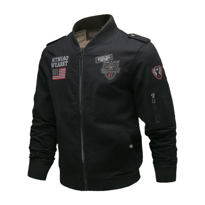 Herren nan militärisch inspirierte Bomberjacke mit Stickpatches, Ärmeltasche, geripptem Saum und robustem Baumwollmix Echo Archiv