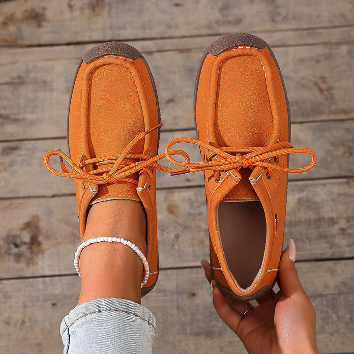 Damen lässige Mokassin-Slipper aus Veloursimitat mit dekorativer Ziernaht, elastischer Schnürung und flexibler Gummisohle – Lioré