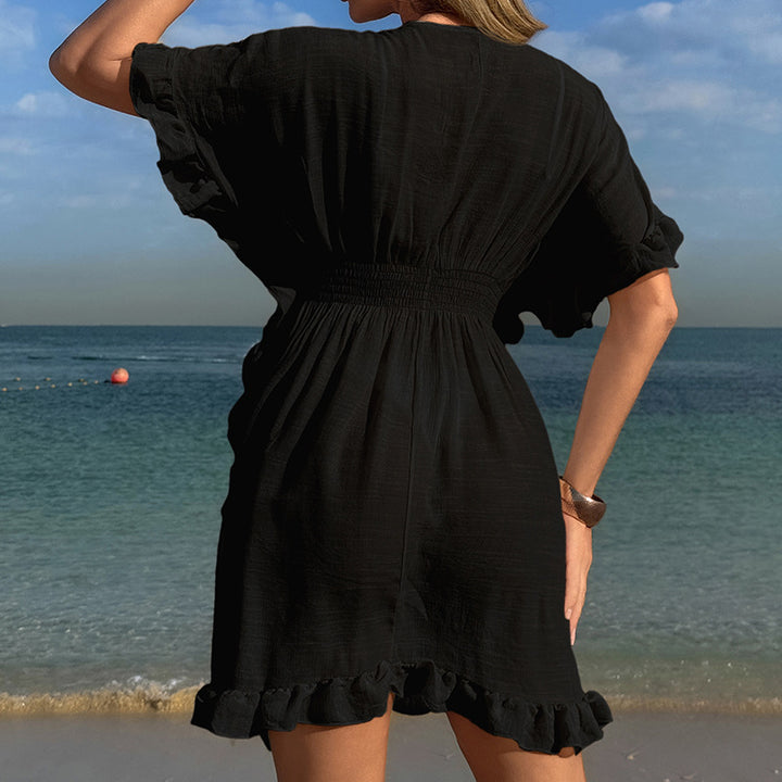 Damen luftiges Strandkleid mit Rüschendetails und vorteilhafter Schärpe Echo Archiv