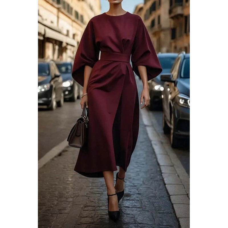 Damen Elegantes Midikleid mit weitem Kimonoärmel und tailliertem Wickelbund Echo Archiv