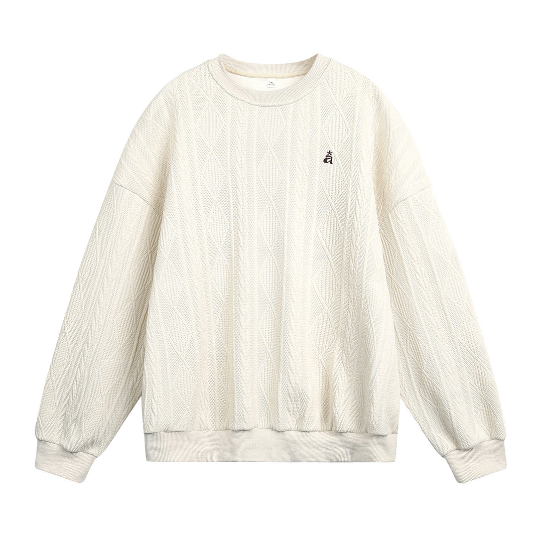 Unisex Strukturiertes Oversize Rundhals‑Sweatshirt mit Zopfmuster und geripptem Saum Echo Archiv