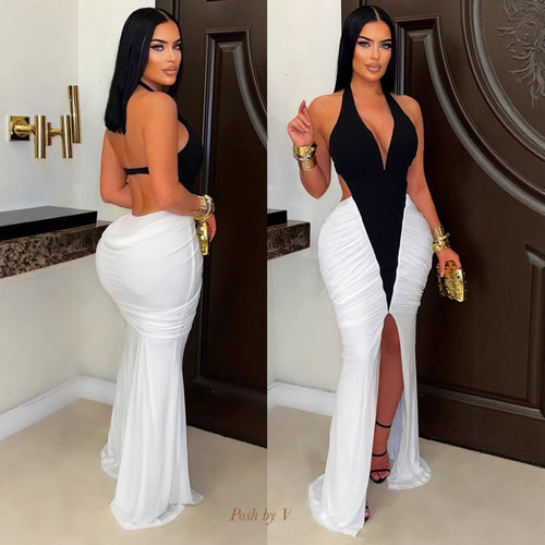 Damen Elegantes und figurbetontes Maxikleid mit Schlitz und Raffungen Echo Archiv