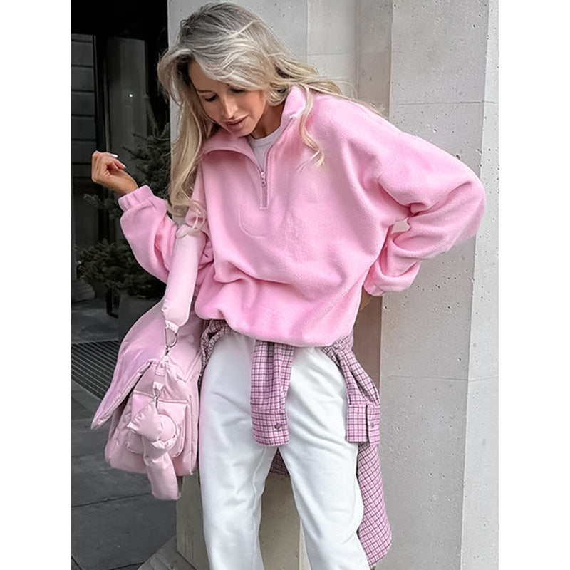 Damen Oversized Fleecepullover mit halbem Reißverschluss und Stehkragen Echo Archiv
