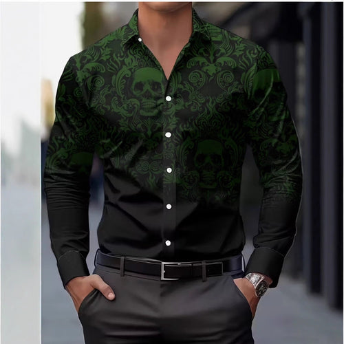 Herren Langarmhemd mit auffälligem Totenkopf-Design Echoarchiv