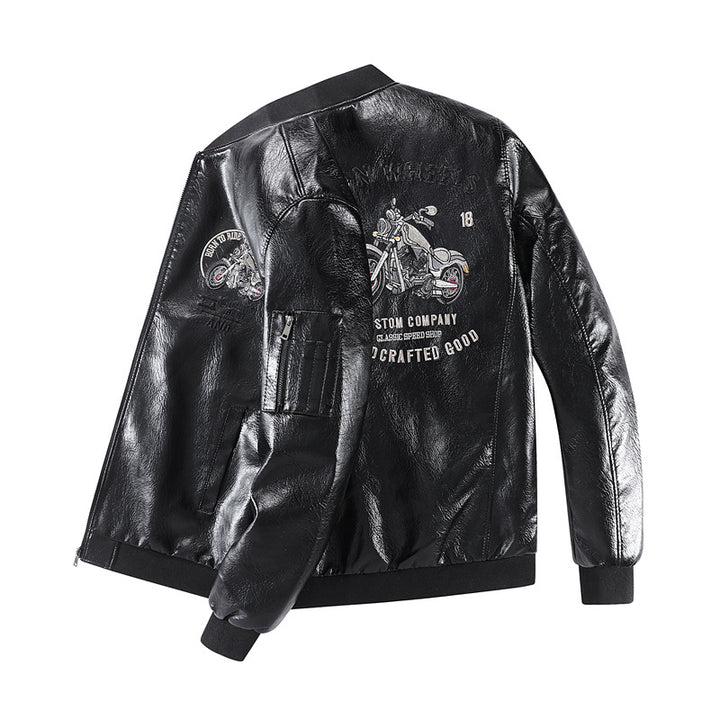 Herren Modische Kunstleder-Bomberjacke mit detaillierten Stickereien Echo Archiv
