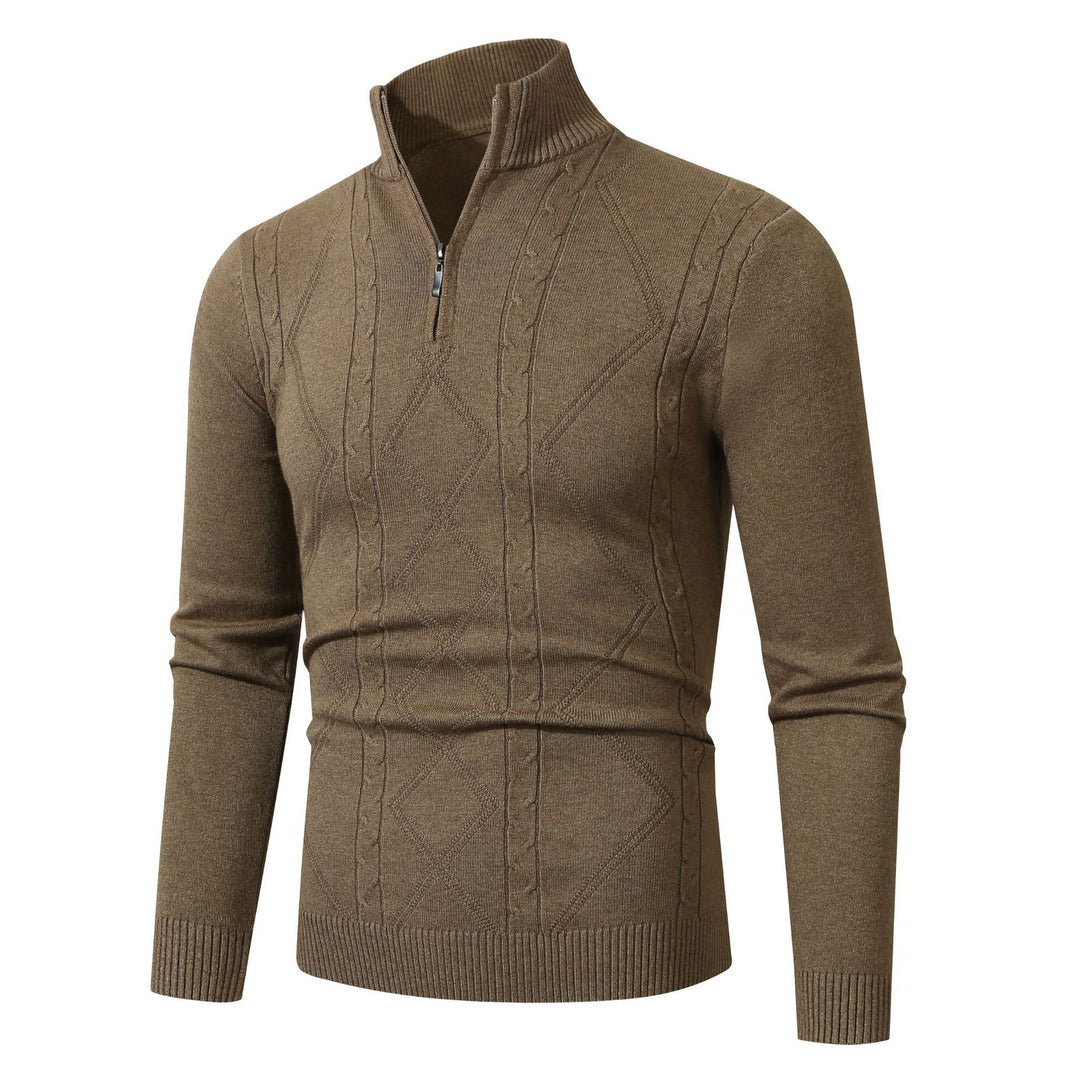 Herren Strickpullover mit modernem Zopfmuster und hohem Stehkragen Echoarchiv