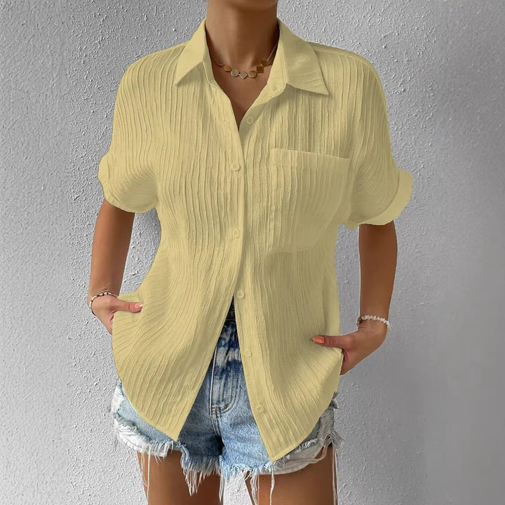 Damen lässige kurzärmlige Bluse mit Struktur und Brusttasche Echo Archiv