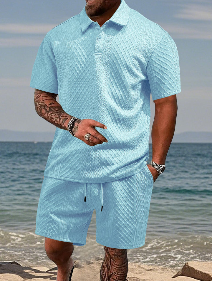 Herren nan geprägtes Strand-Ensemble mit offenem Kurzarm-Hemd und Kordel-Bermuda Echoarchiv