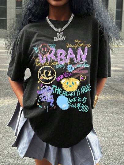 Damen oversized Grafik-T-Shirt mit urbanem Design Echo Archiv