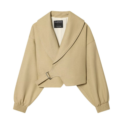 Damen Cropped Trenchjacke mit weitem Schalkragen, Bindegürtel und Ballonärmeln Echoarchiv