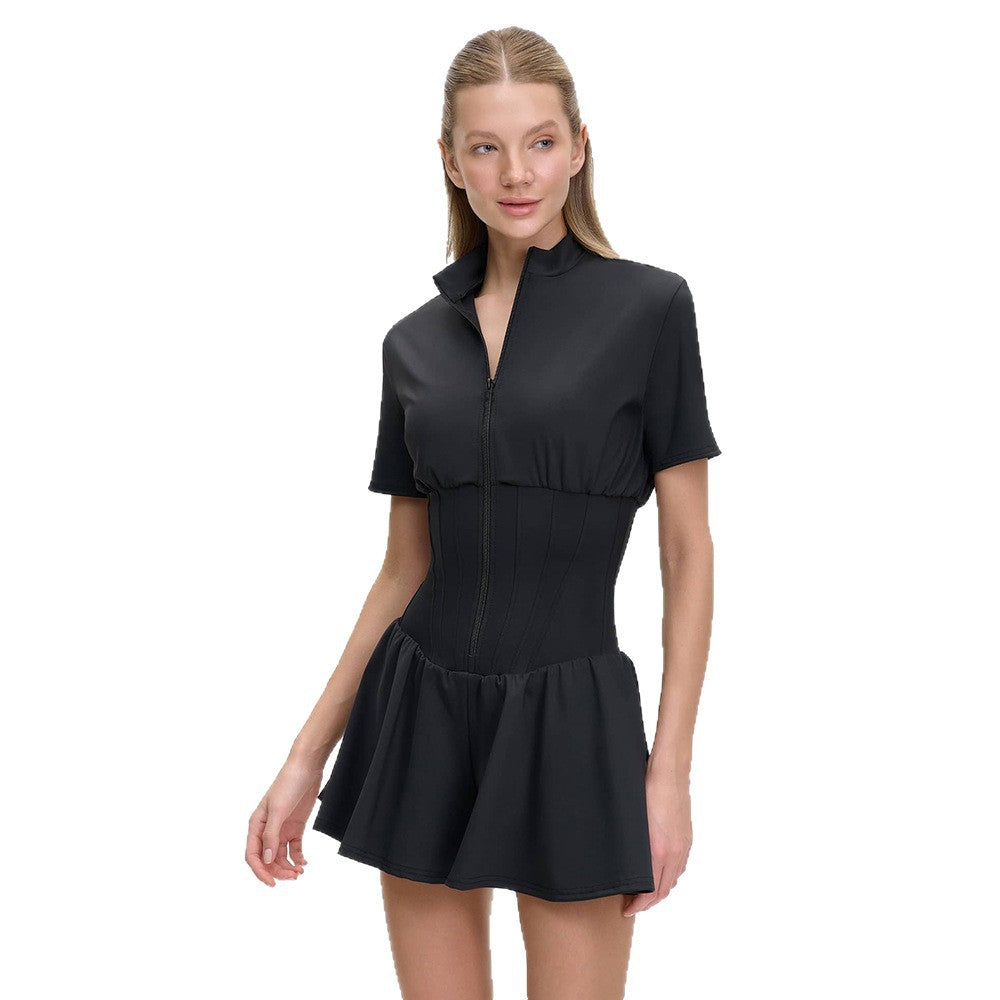 Damen sportive Kurzoverall mit hohem Kragen und Reißverschluss Echo Archiv
