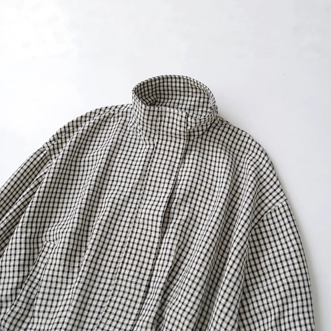 Damen Oversize Kurzblouson im Karo-Design mit hohem Stehkragen und Tunnelzugsaum Echo Archiv