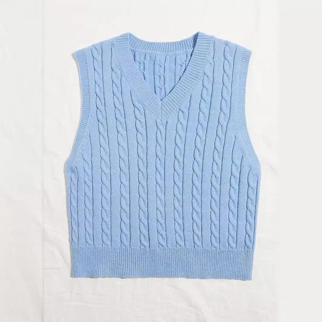 Damen Gestrickte ärmellose Zopfmuster-Pulloverweste mit V-Ausschnitt Echo Archiv