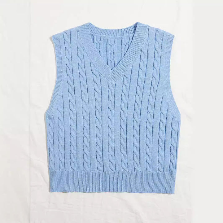 Damen Gestrickte ärmellose Zopfmuster-Pulloverweste mit V-Ausschnitt Echo Archiv