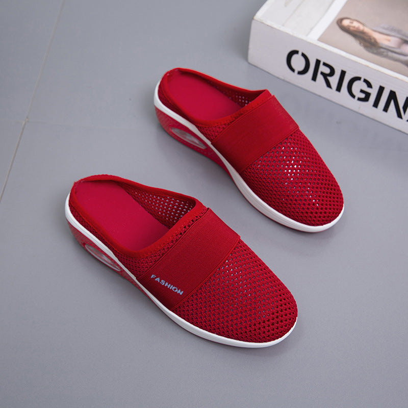 Damen Halbschuh-Slipper mit atmungsaktivem Strickobermaterial, elastischem Mittelfußriemen und Dämpfungssohle – Lioré
