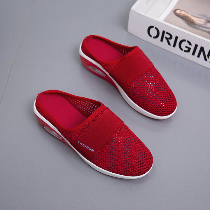Damen Halbschuh-Slipper mit atmungsaktivem Strickobermaterial, elastischem Mittelfußriemen und Dämpfungssohle – Lioré