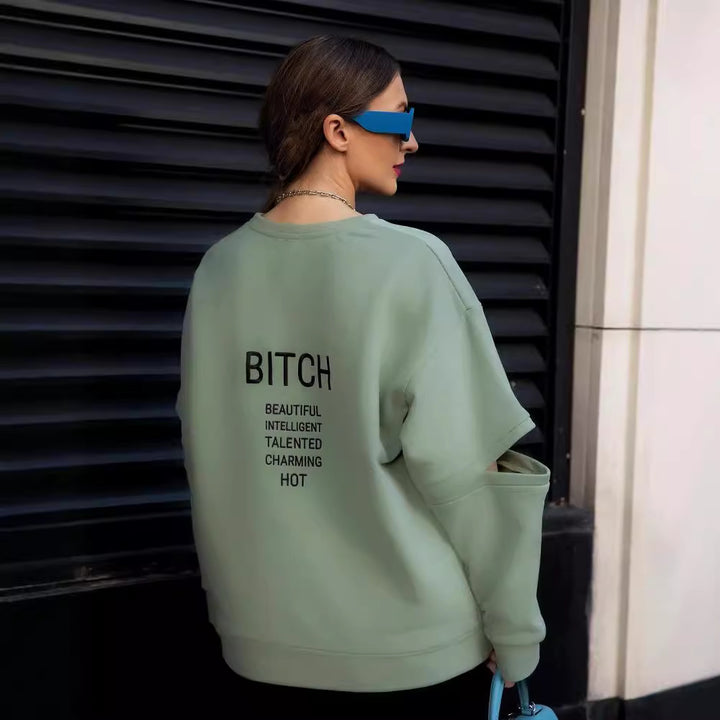 Damen Oversized Sweatshirt mit Layer-Ärmeln und seitlichem Schlitz Echoarchiv