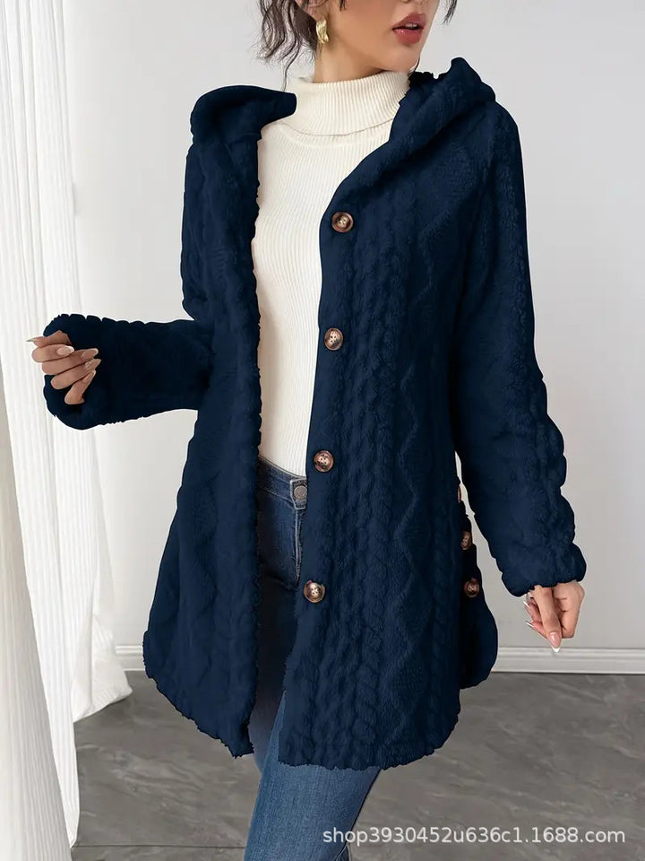 Damen Kapuzen‑Teddyjacke mit Knopfleiste und strukturierter Oberfläche Echo Archiv