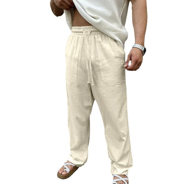 Herren lässige Leinen-Joggerhose mit elastischem Tunnelzug, aufgesetzten Taschen und konischer Silhouette – Sorevano