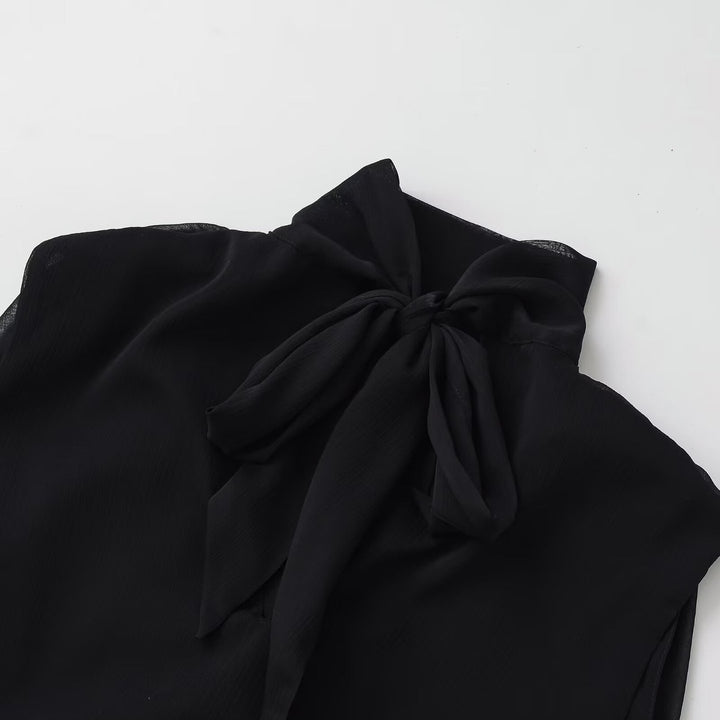 Damen Ärmellose Chiffonbluse mit Schleifenkragen und elastischem Saum Echo Archiv