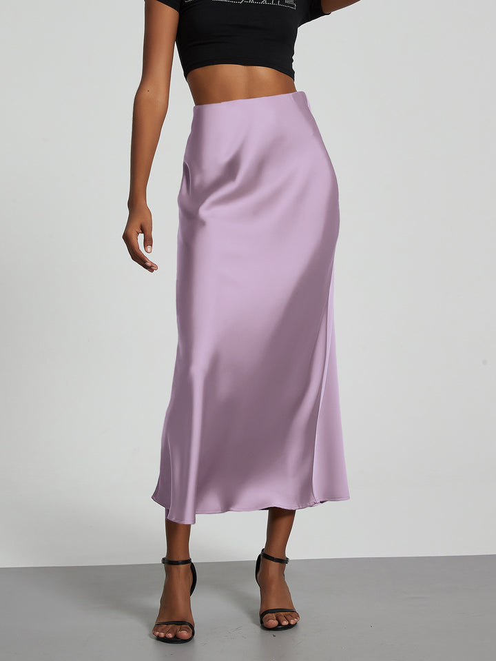Damen Stilvolle Satin-Stretchrock mit hohem Bund und fließendem Schnitt Echo Archiv