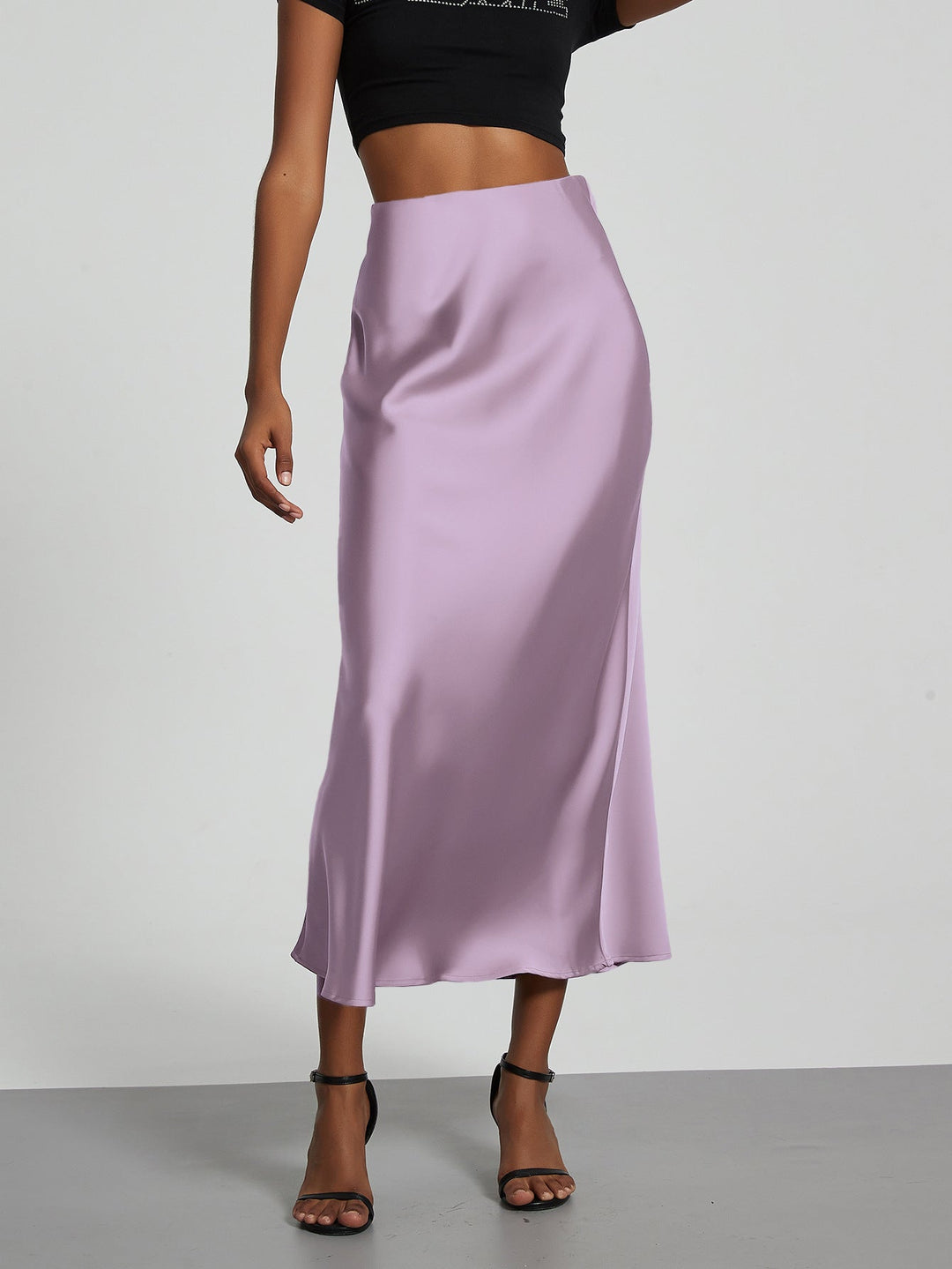 Damen Stilvolle Satin-Stretchrock mit hohem Bund und fließendem Schnitt Echoarchiv