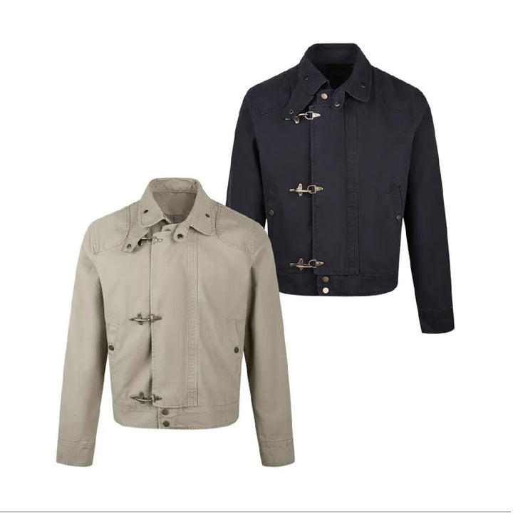Herren modische Kurzjacke mit innovativen Schnallen und praktischem hochgeschlossenem Kragen Echoarchiv