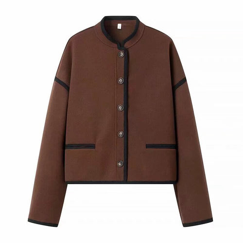 Damen Kurzjacke mit Rundhals, kastiger Cropped‑Silhouette und Kontrastpaspel Echo Archiv