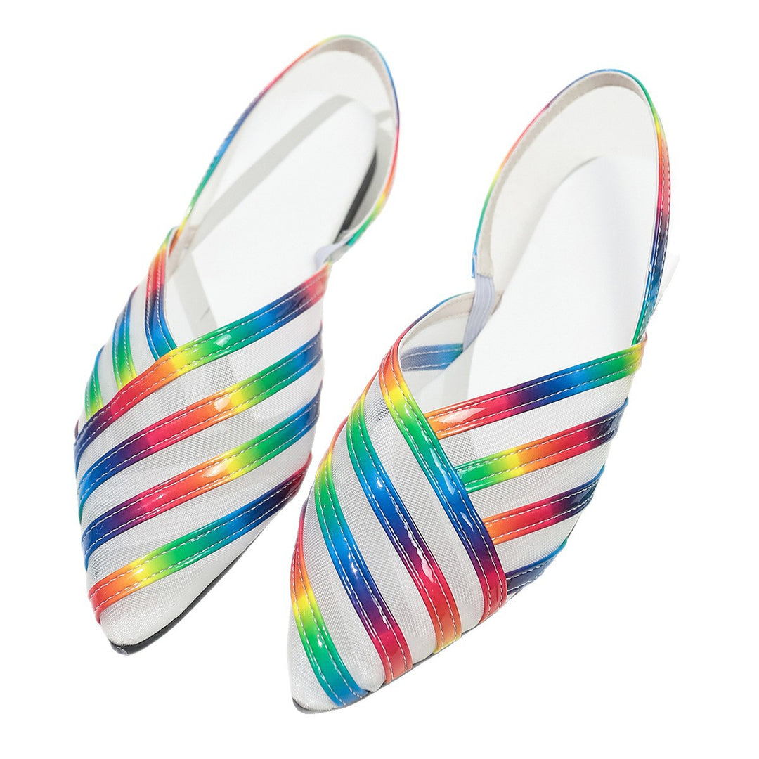 Damen  spitze Slingback-Ballerinas mit glänzenden Riemen und transparentem Mesh Echo Archiv