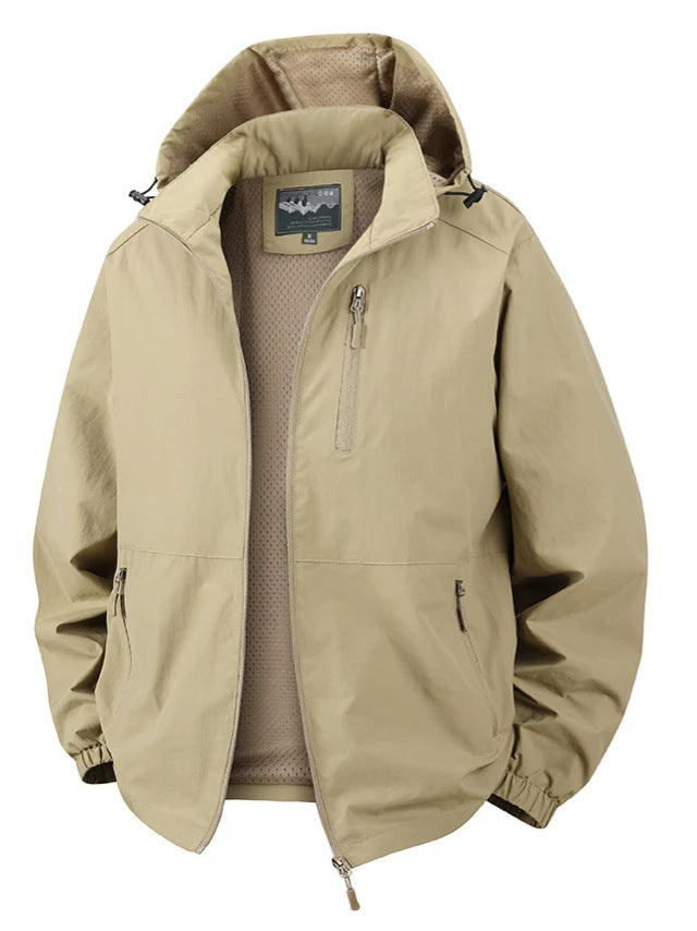 Herren Ultraleichte Allwetter-Outdoorjacke mit Kapuze atmungsaktivem Meshfutter und Reißverschlusstaschen Echo Archiv