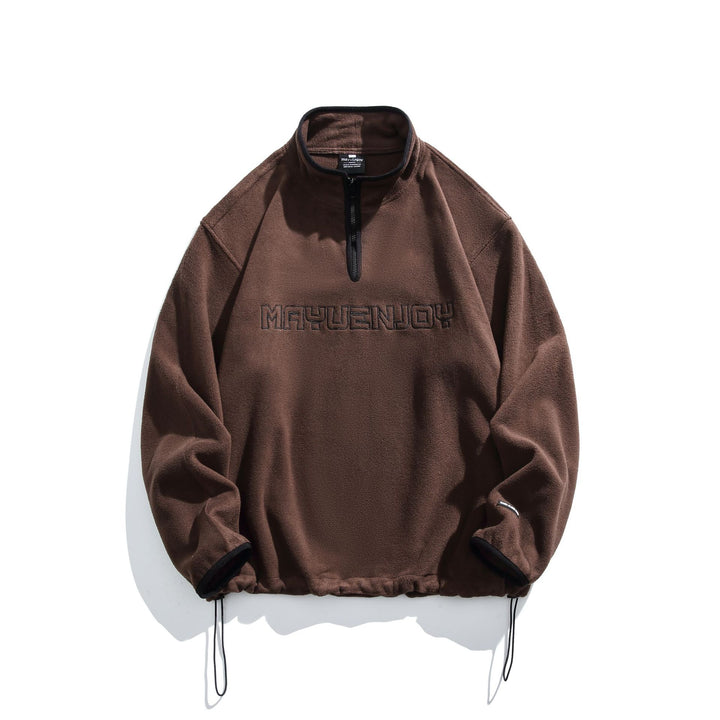 Unisex Fleece-Halbzip-Pullover mit Stehkragen, Kordelzug-Bund und Logostick Echoarchiv
