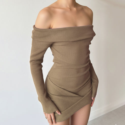 Damen figurbetontes Off-Shoulder Kleid aus Rippstrick Echo Archiv