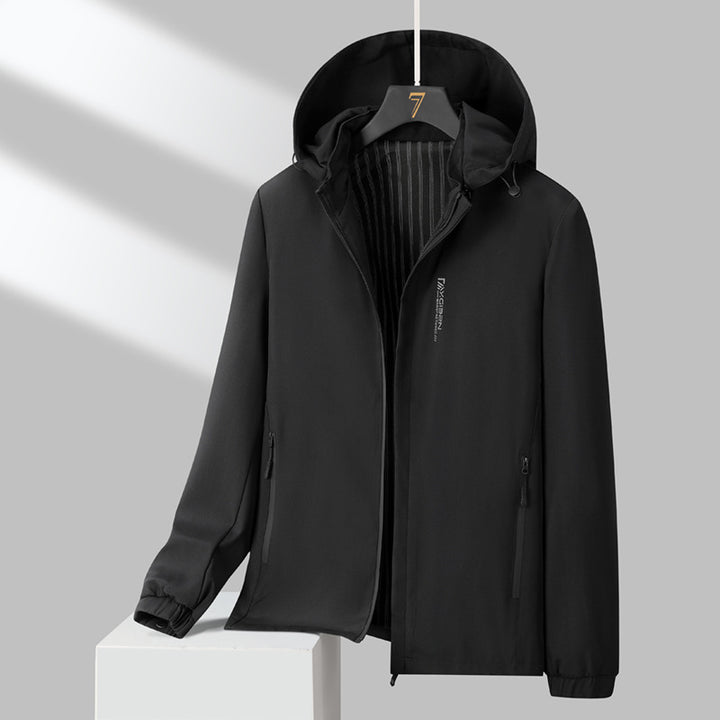Herren Minimalistische Kapuzen-Softshelljacke mit versiegelten Reißverschlüssen und elastischen Bündchen Echo Archiv