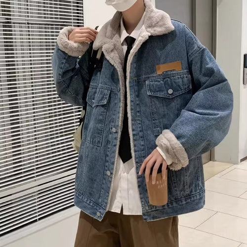 Damen Modische Denimjacke mit teddyförmigem Innenfutter Echoarchiv