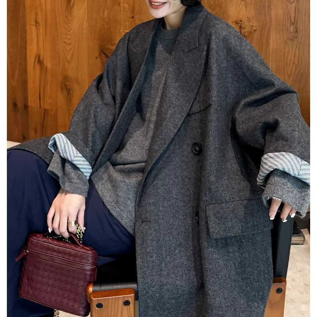 Damen Eleganter Doppelreiher-Wollmantel Echoarchiv