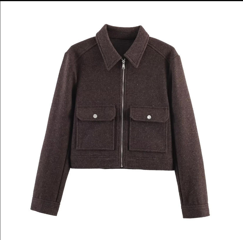 Damen 70+ kurze Wollmix‑Blousonjacke mit Reißverschluss, Hemdkragen und Pattentaschen Echo Archiv